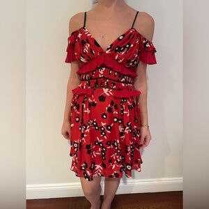 SELF-PORTRAIT Cold Shoulder Floral Print Mini Dress